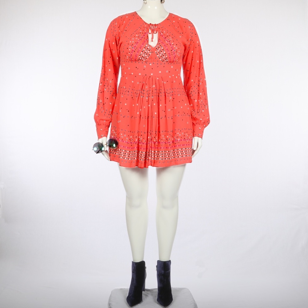 Coryn Coral Orange Print Long Sleeve Dress SZ 12